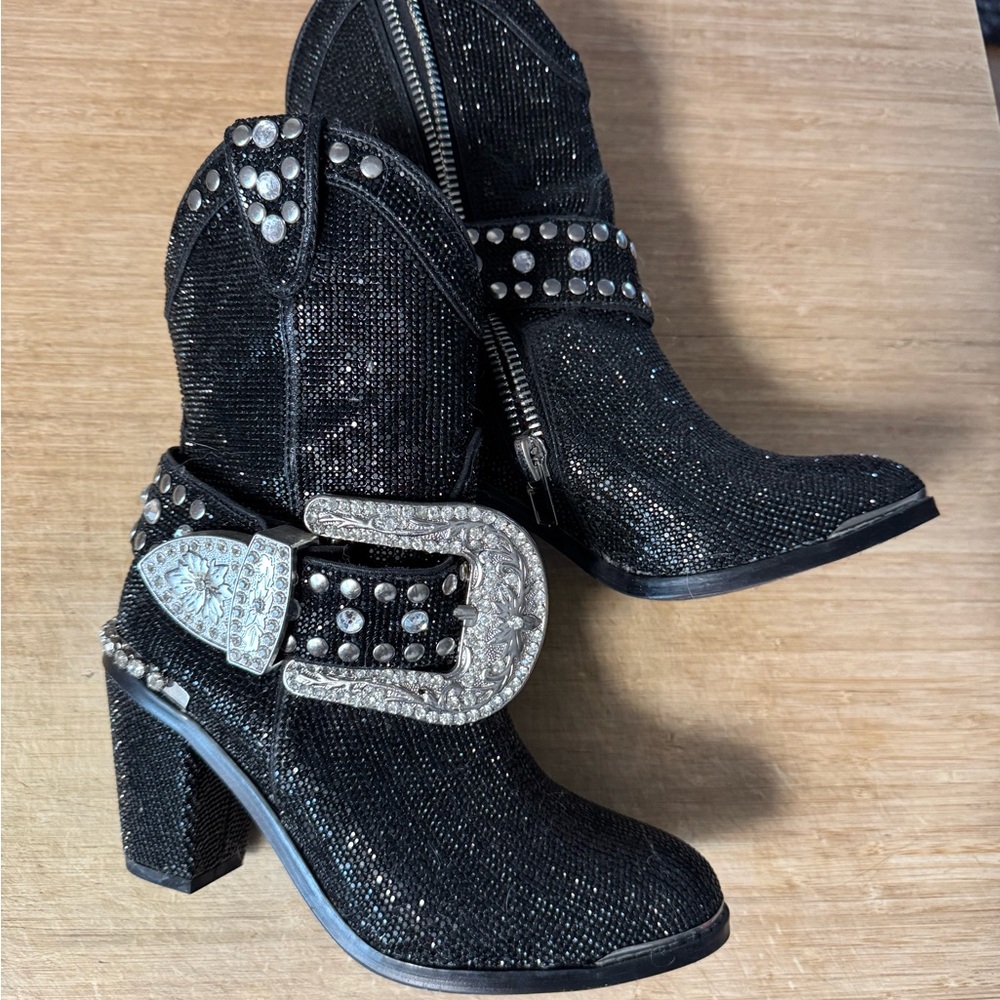 Club Exx black glitter cowboy boots